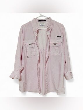 Columbia Super Bahama Fishing Shirt XL White w/ Purple Pinstripe - Like New!